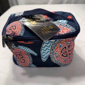 N GIL Navy and Coral Turtle Print Toiletry/ Cosmetic Bag NEW